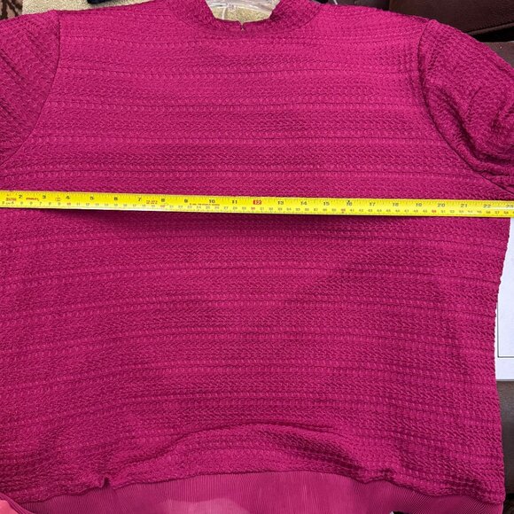 Calligraphie Waffle Textured Blouse XL Fuchsia Crinkle Hem Keyhole Button Back - Picture 8 of 10